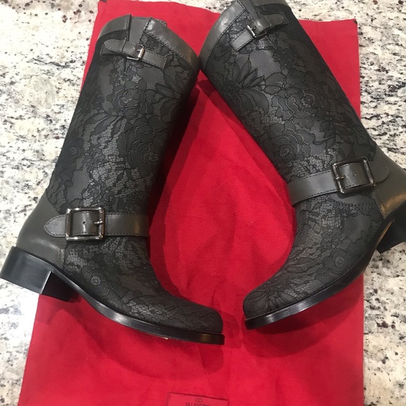 Valentino Shoes - Valentino Lace Overlay charcoal boots